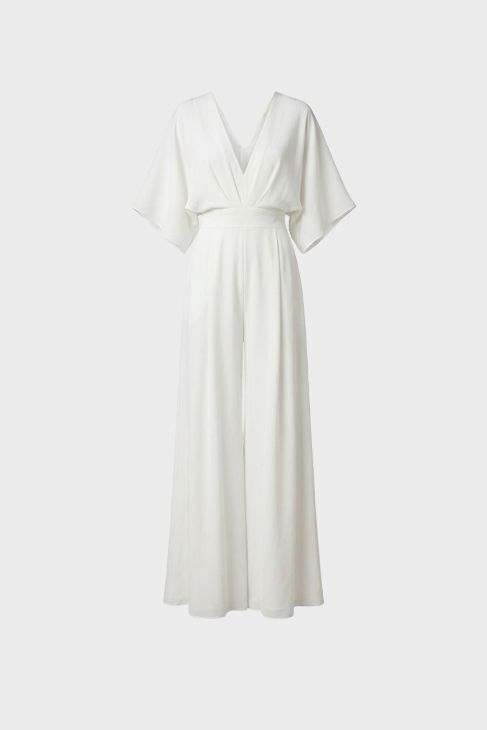 Wide-Leg Jumpsuit with V-Neck and Kimono Sleeves