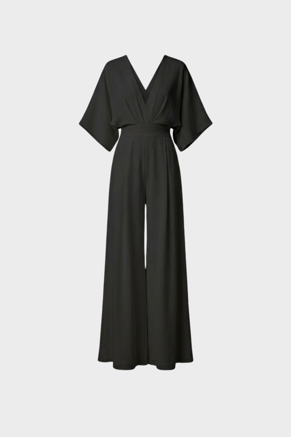 Wide-Leg Jumpsuit with V-Neck and Kimono Sleeves