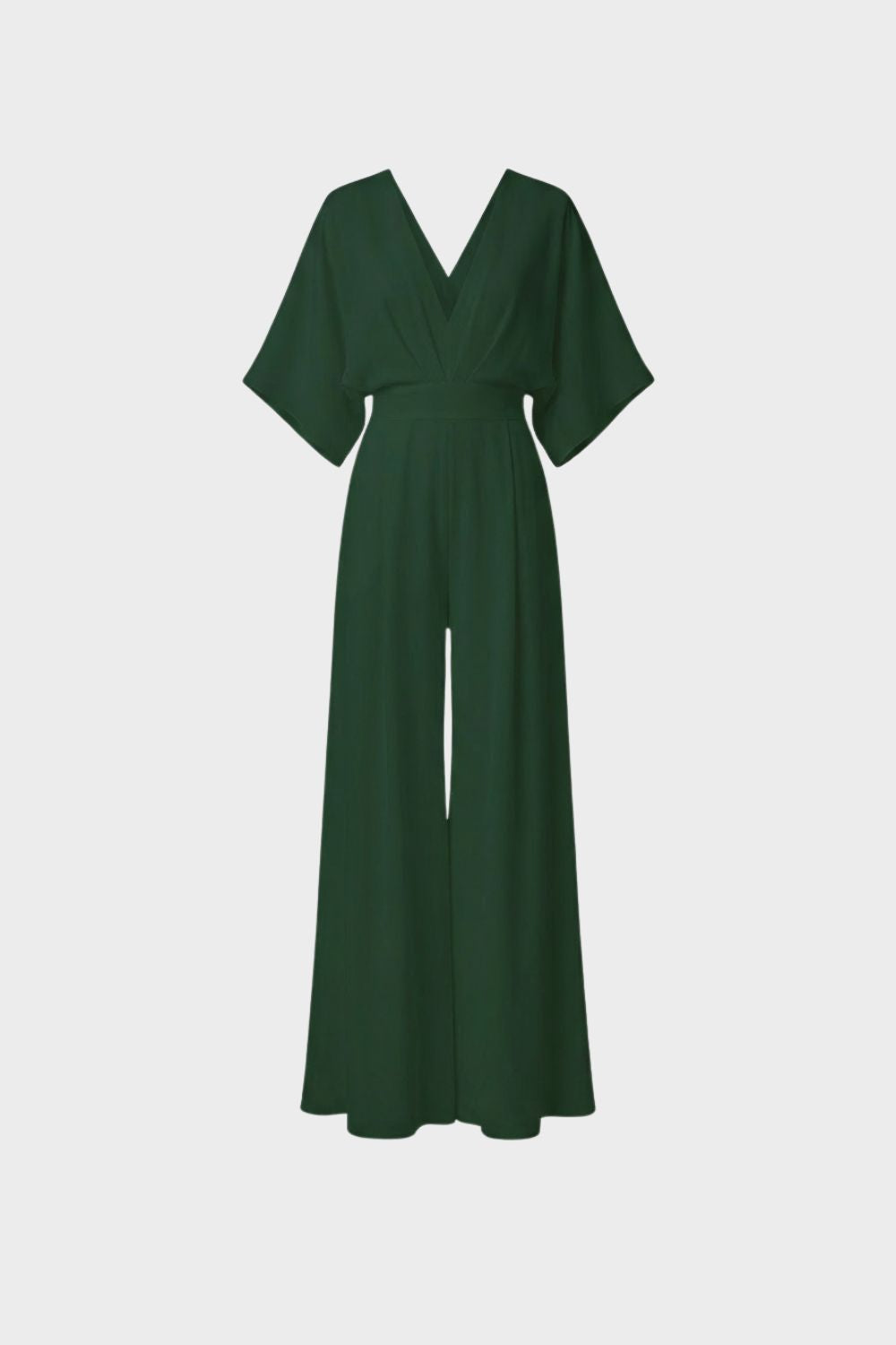 Wide-Leg Jumpsuit with V-Neck and Kimono Sleeves