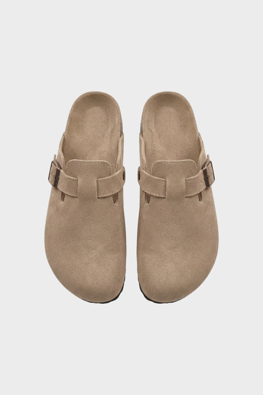 Suede Buckle Clogs with Cork Sole