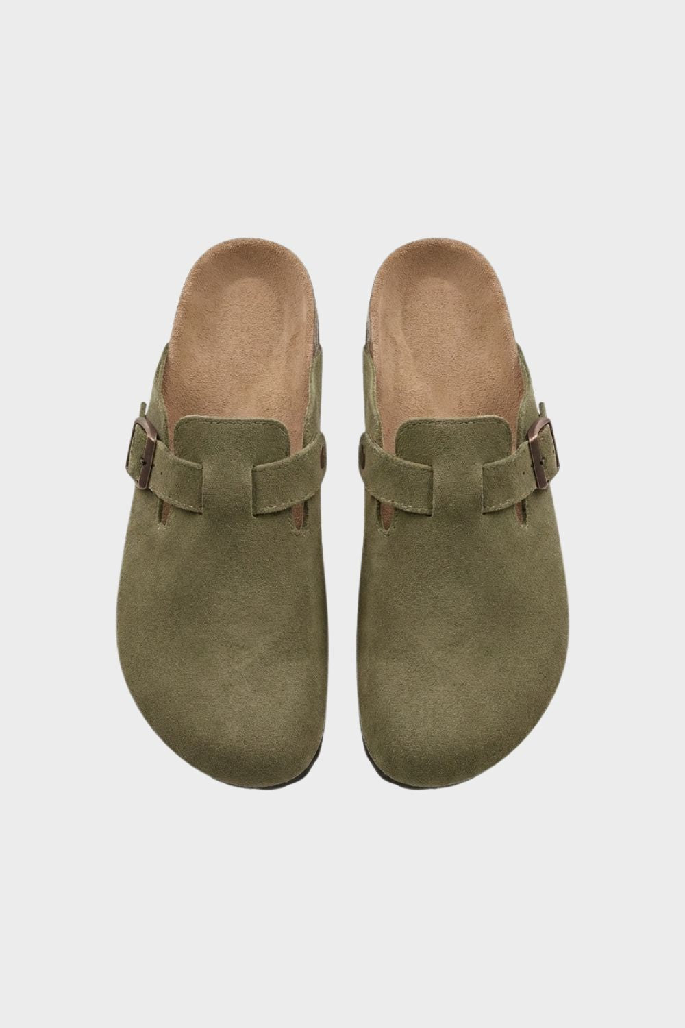 Suede Buckle Clogs with Cork Sole