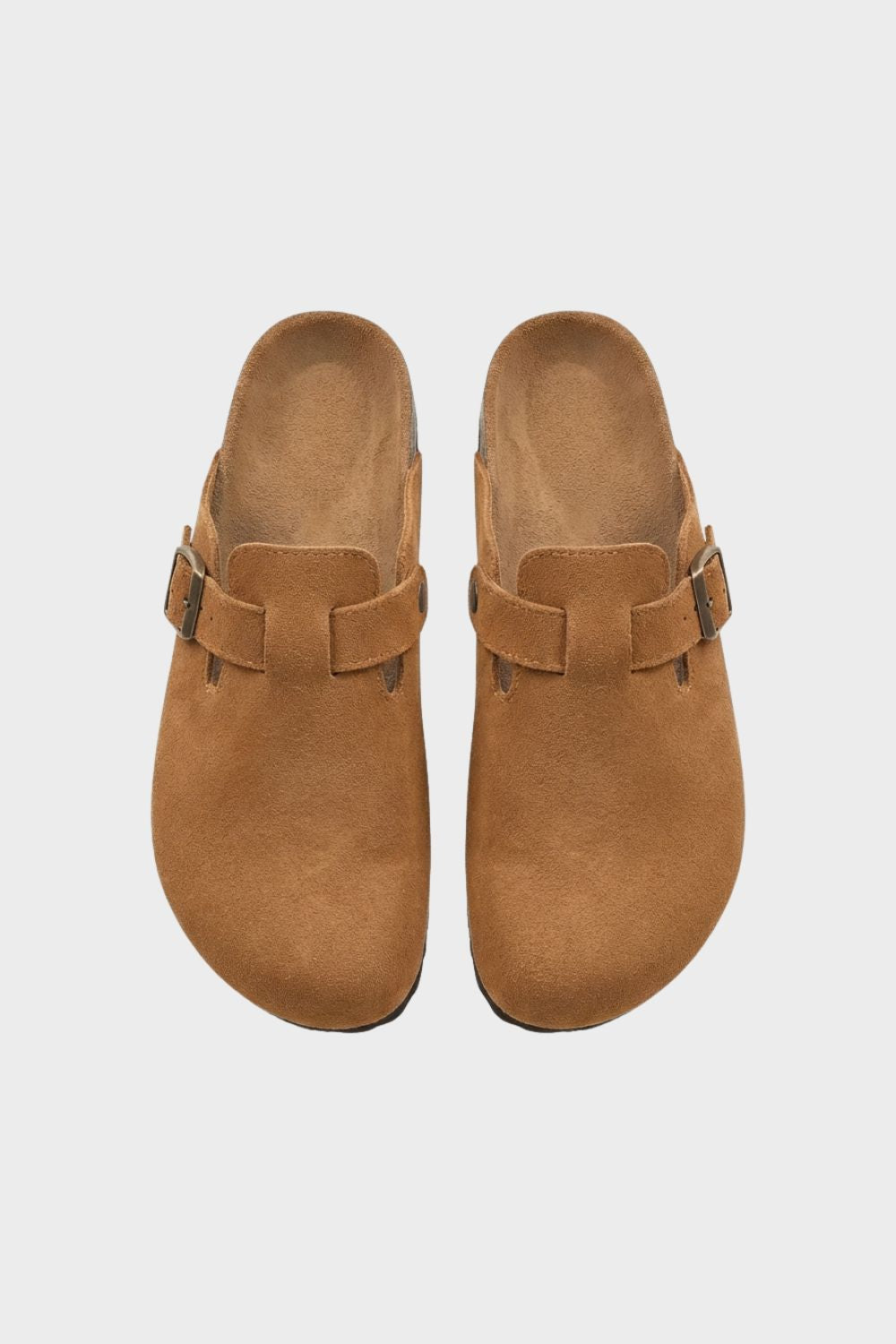 Suede Buckle Clogs with Cork Sole