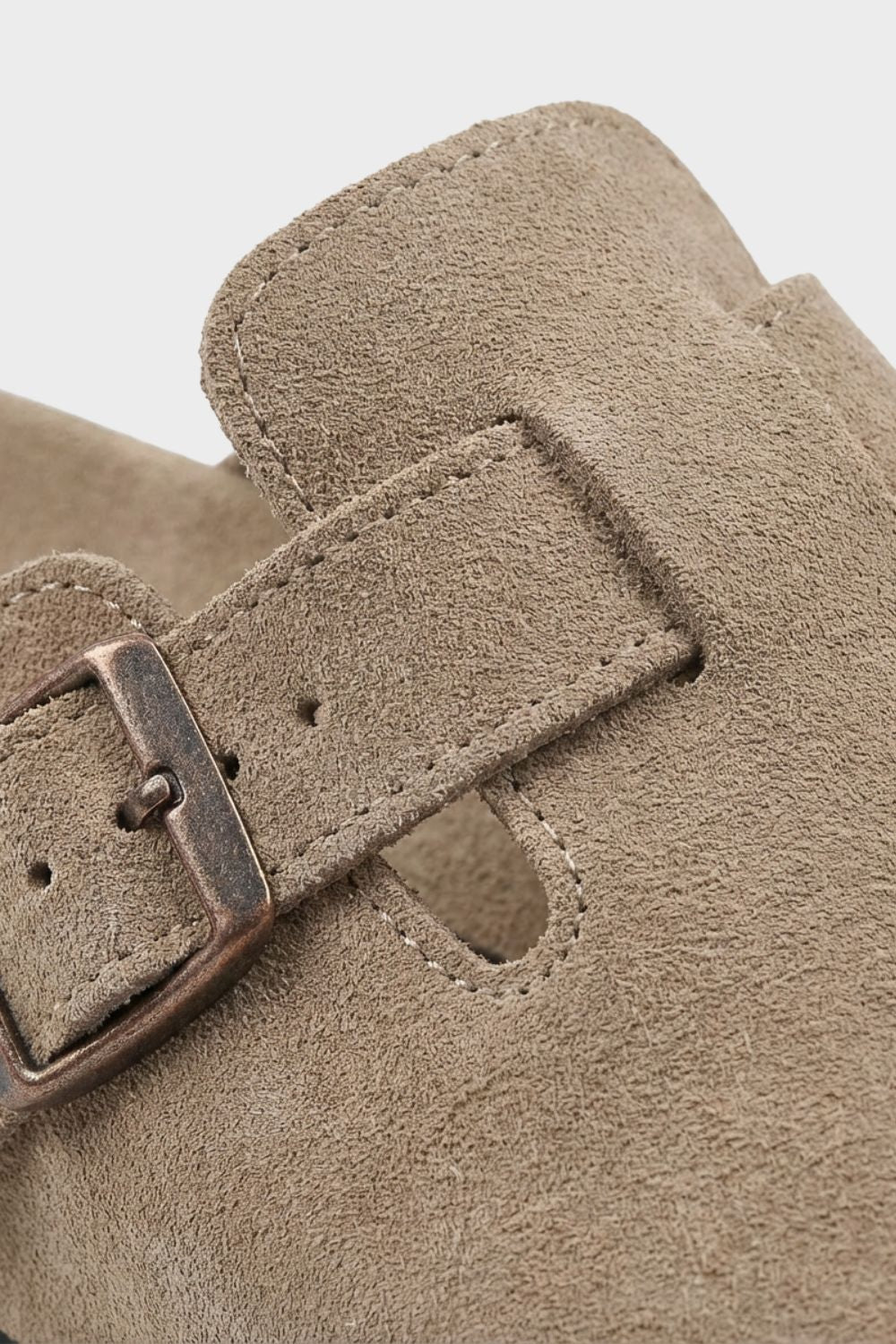 Suede Buckle Clogs with Cork Sole