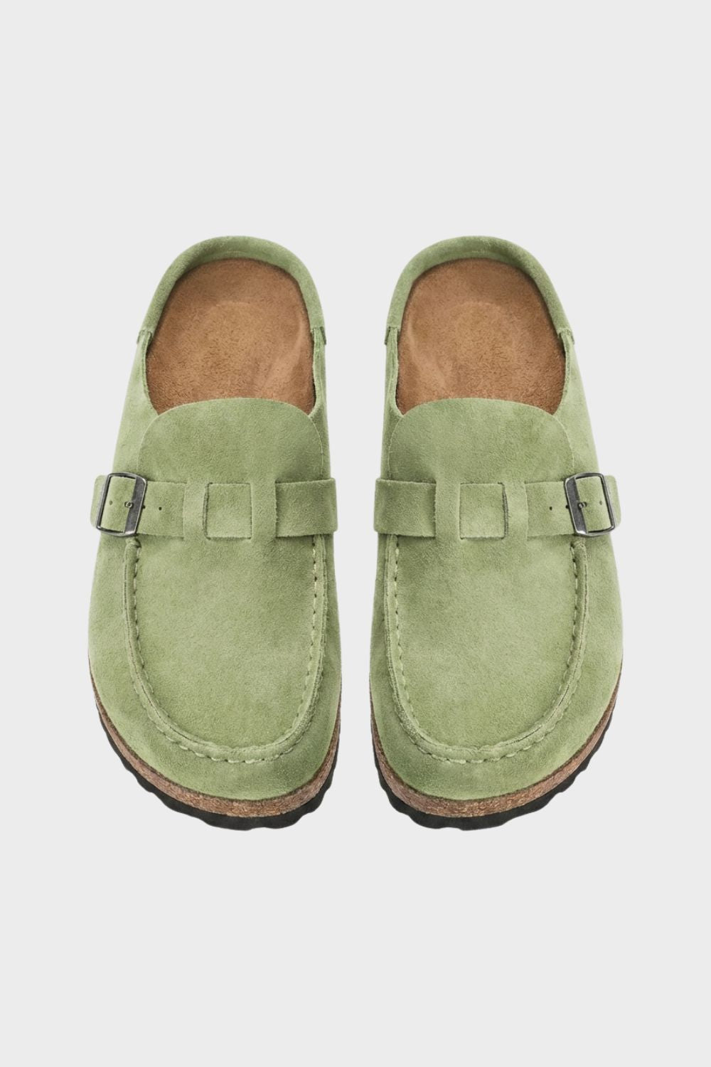 Men's Suede Buckle Clogs with Cork Sole