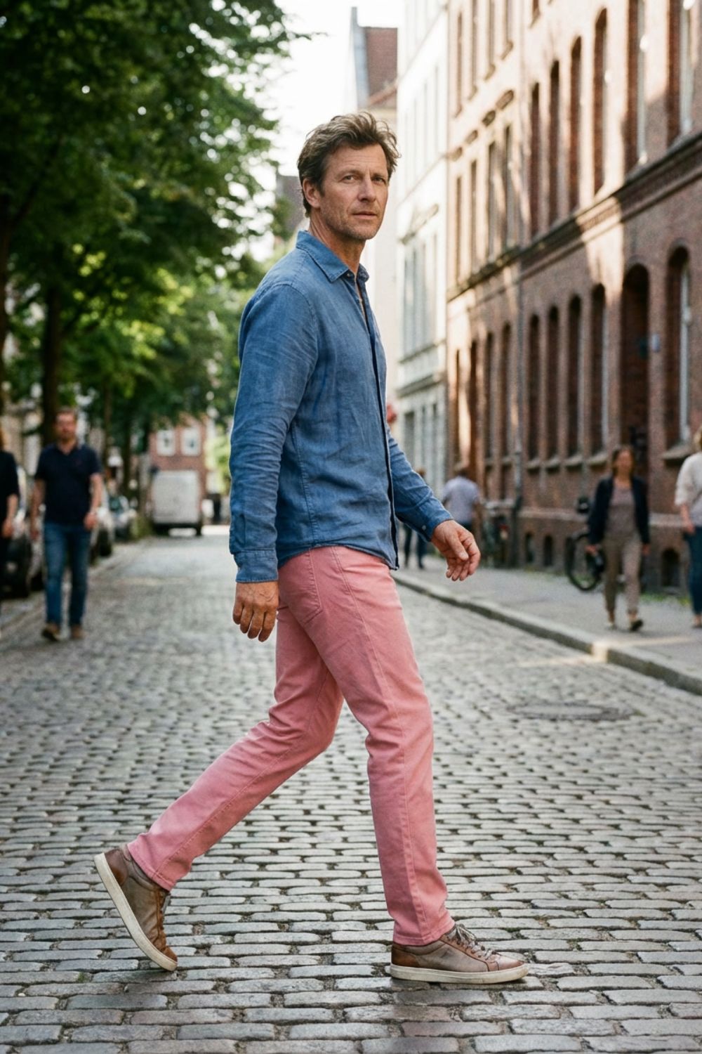 Men's Straight-Leg Trousers in Cotton Twill