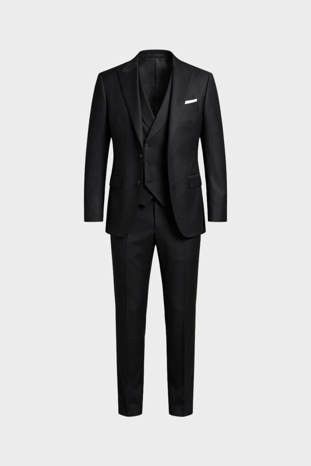Three-Piece Wool-Blend Suit with Pocket Square