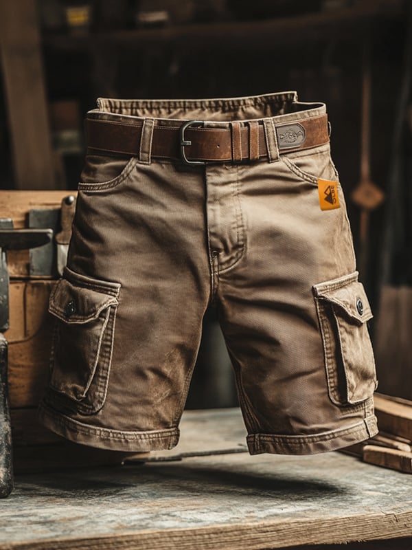 Cargo Shorts with Belt and Flap Pockets