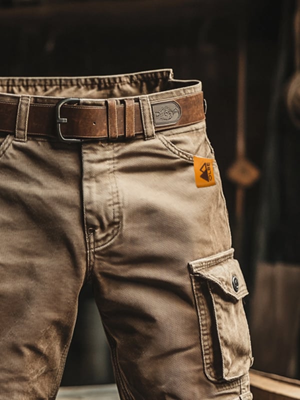 Cargo Shorts with Belt and Flap Pockets