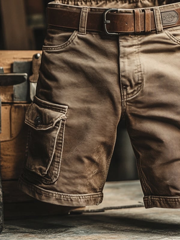 Cargo Shorts with Belt and Flap Pockets
