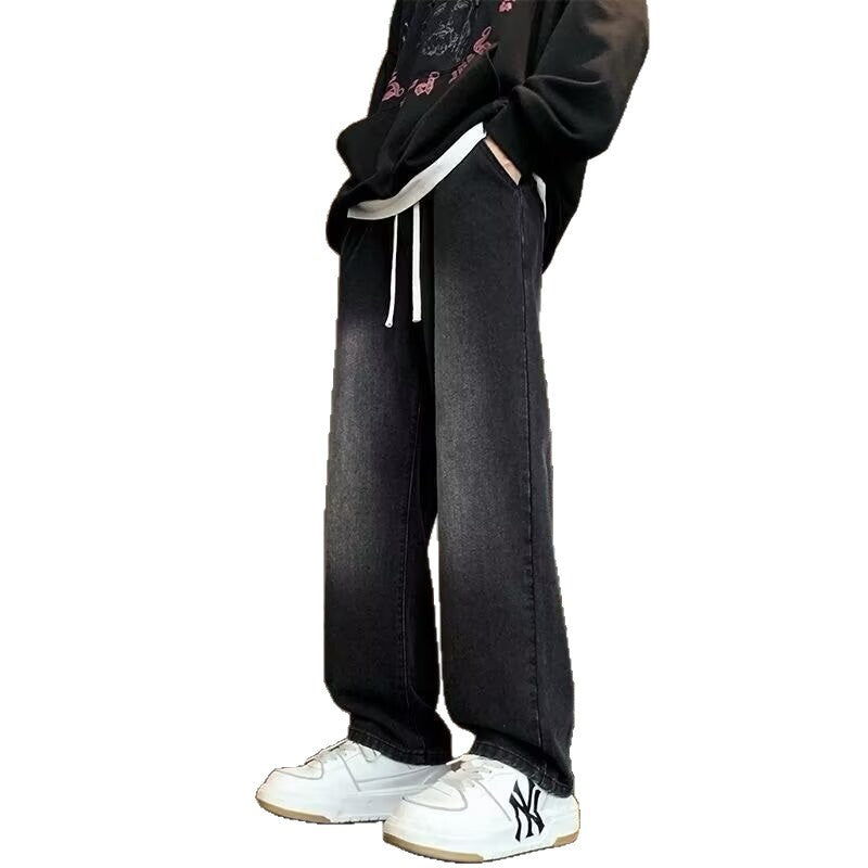 Men's Drawstring Wide-Leg Denim Pants