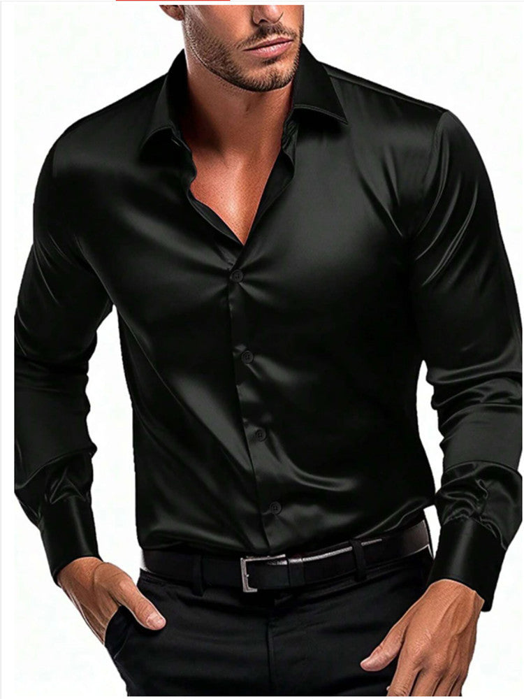 Men's Satin Dress Shirt with Button-Front Design