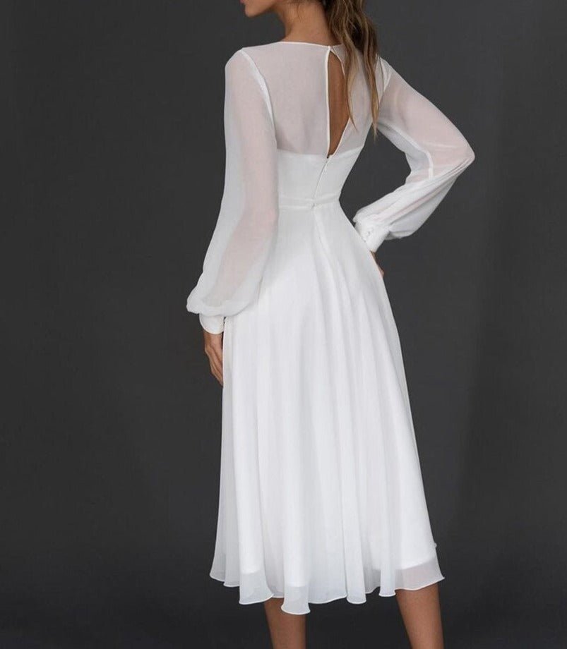 Women's Flowing Chiffon Midi Dress with Long Sleeves