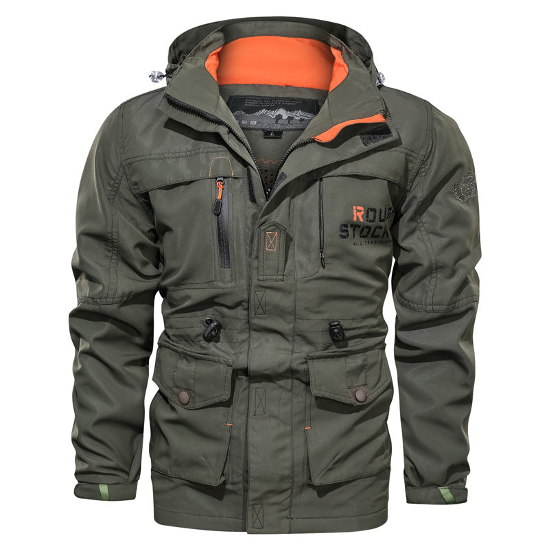Men’s Hooded Utility Jacket with Multi-Pocket Design