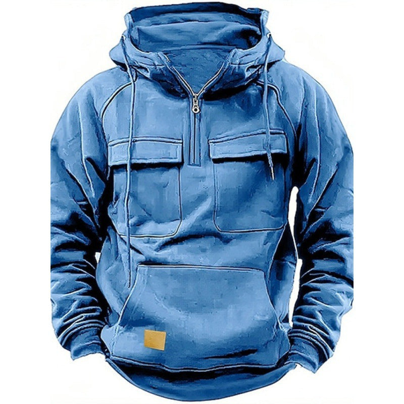 Men's Half-Zip Hoodie with Chest Pockets