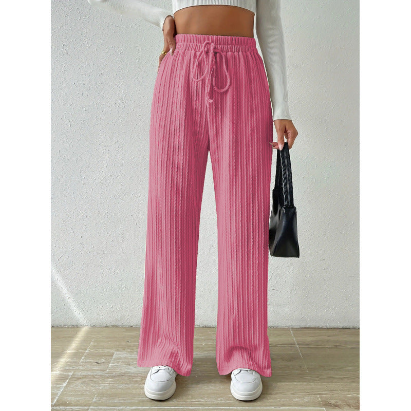 Pantalon côtelé pour femme à jambes larges et cordon de serrage