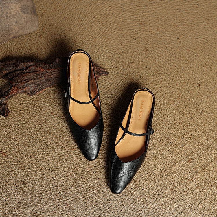 Women's Pointed Toe Mary Jane Mule Flats