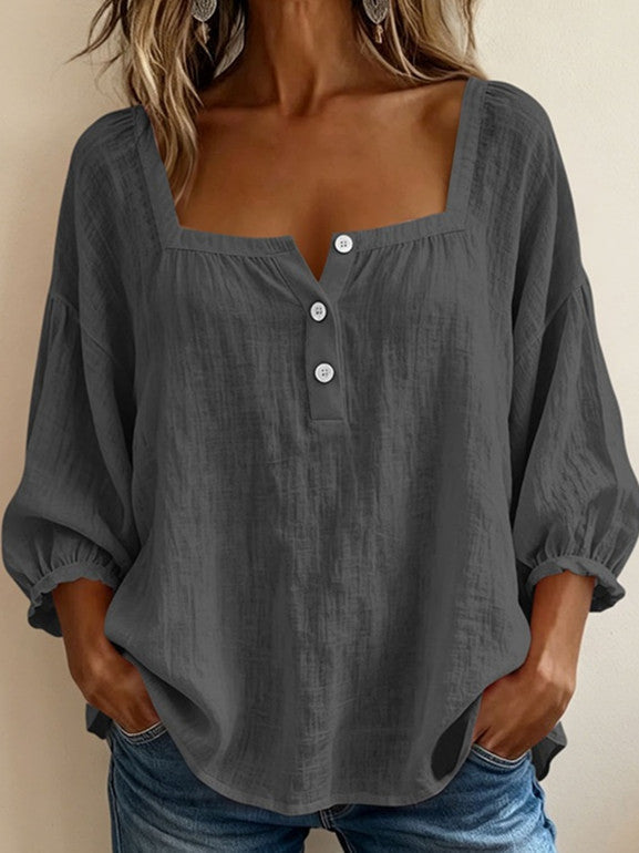 Women's Relaxed Square Neck Button Blouse
