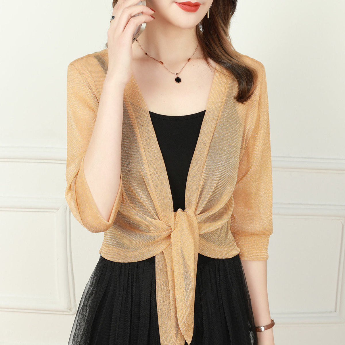 Women's Sheer Chiffon Cardigan with Tie Front