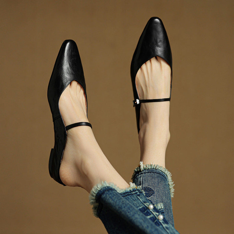 Women's Pointed Toe Mary Jane Mule Flats