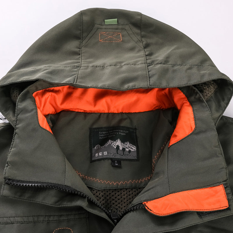Men’s Hooded Utility Jacket with Multi-Pocket Design
