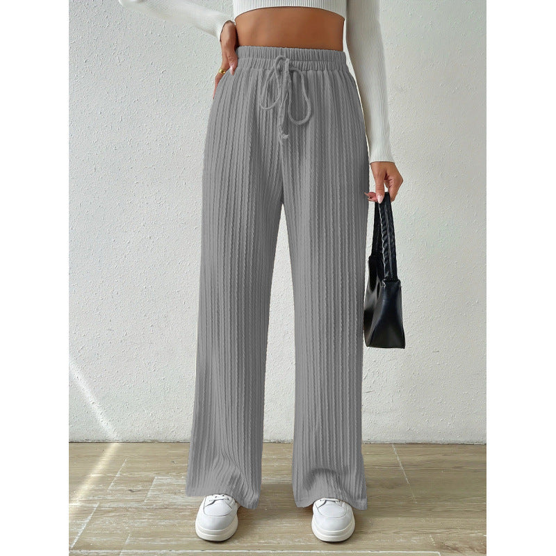 Pantalon côtelé pour femme à jambes larges et cordon de serrage