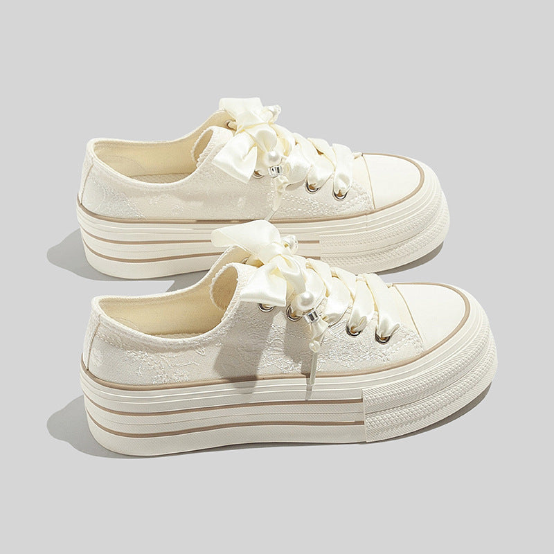 Women's Lace Platform Canvas Trainers with Ribbon Laces