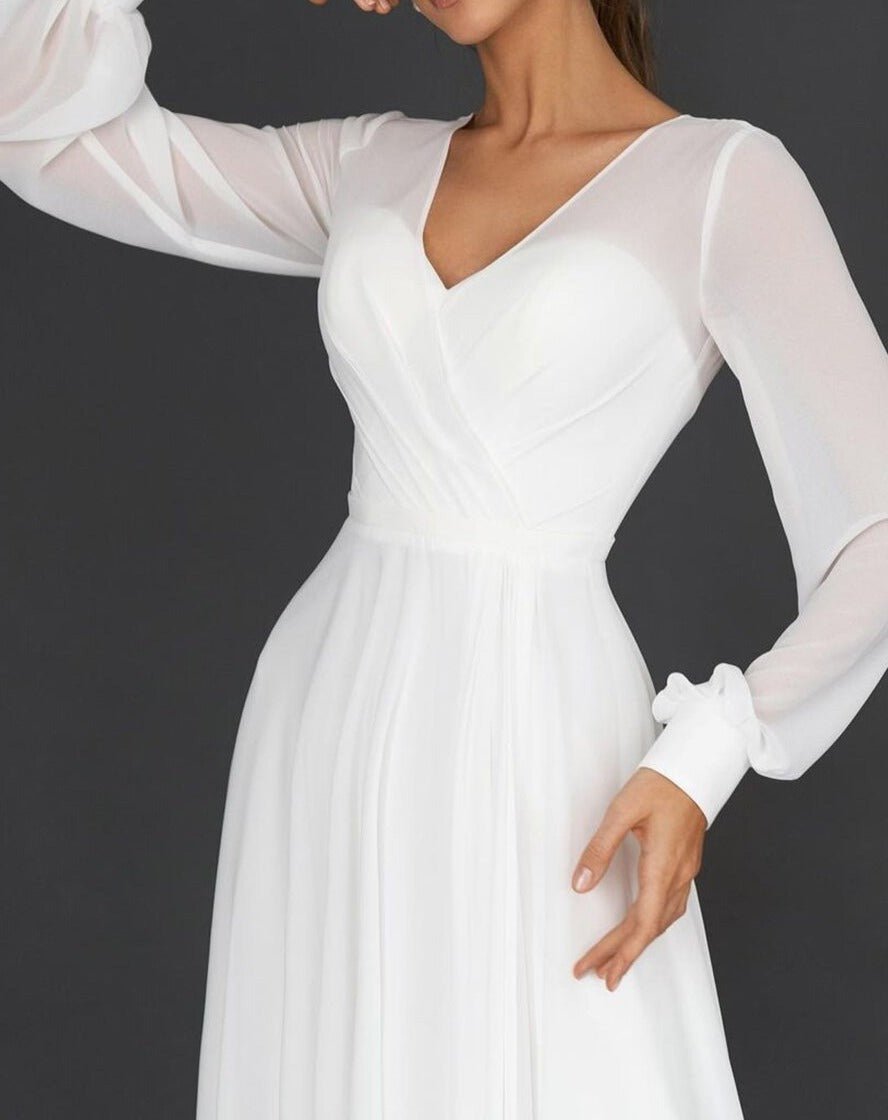 Women's Flowing Chiffon Midi Dress with Long Sleeves