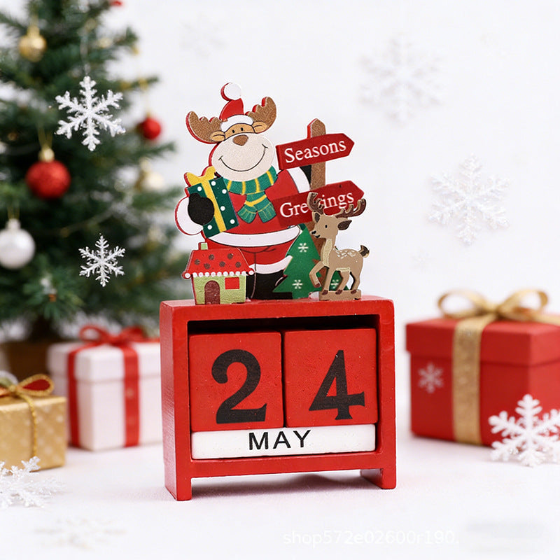 Calendrier du compte à rebours de Noël en bois avec présentoir festif