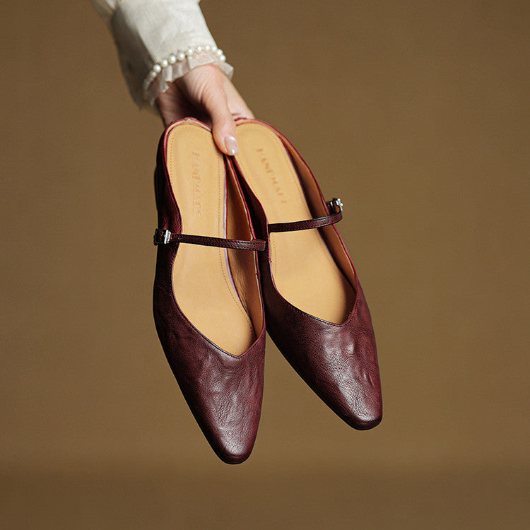 Women's Pointed Toe Mary Jane Mule Flats