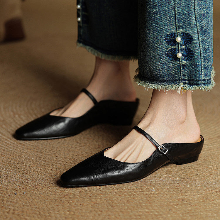 Women's Pointed Toe Mary Jane Mule Flats