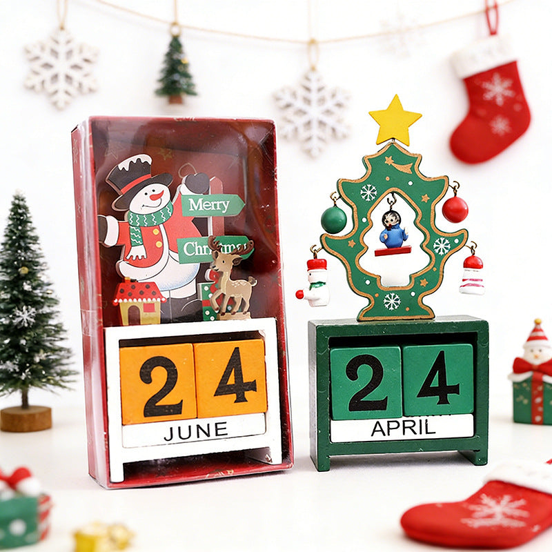 Calendrier du compte à rebours de Noël en bois avec présentoir festif