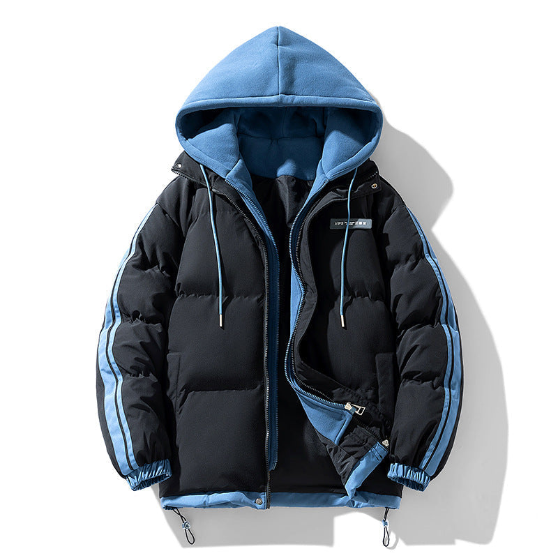 Doudoune à capuche pour homme avec effet superposé et manches rayées
