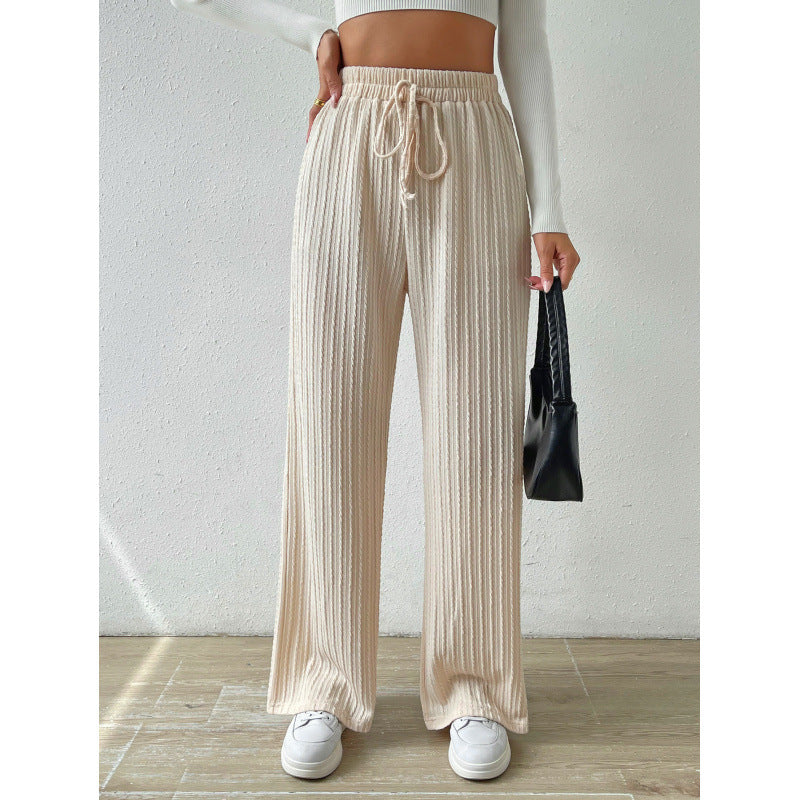 Pantalon côtelé pour femme à jambes larges et cordon de serrage