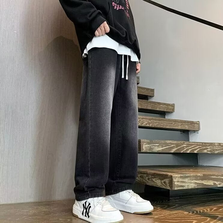 Men's Drawstring Wide-Leg Denim Pants