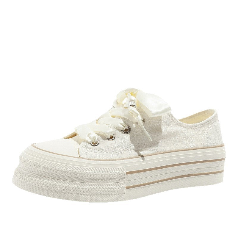 Women's Lace Platform Canvas Trainers with Ribbon Laces