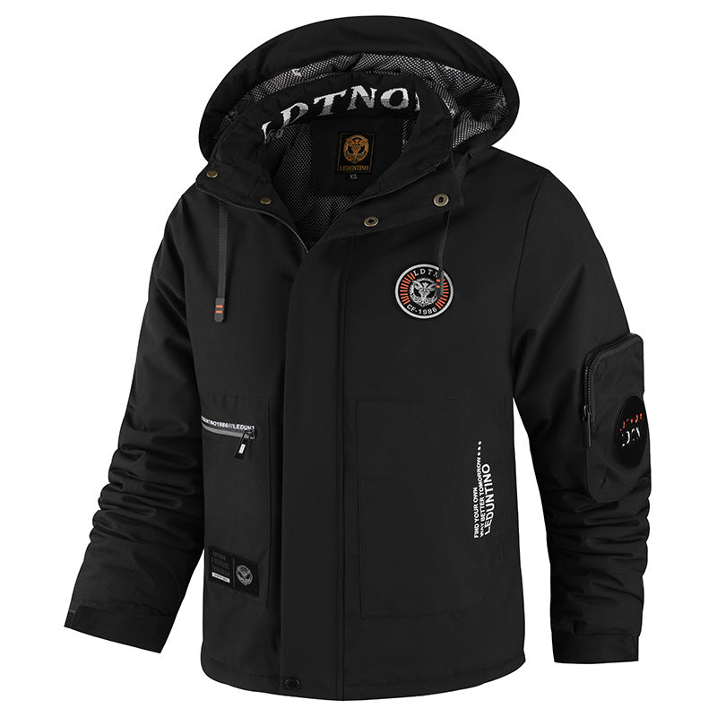Men’s Hooded Utility Jacket with Multi-Pocket Design