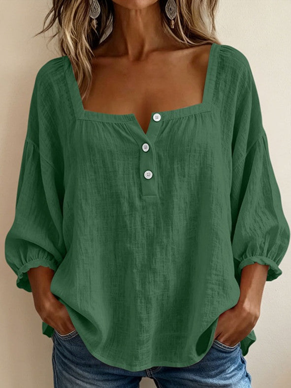 Women's Relaxed Square Neck Button Blouse