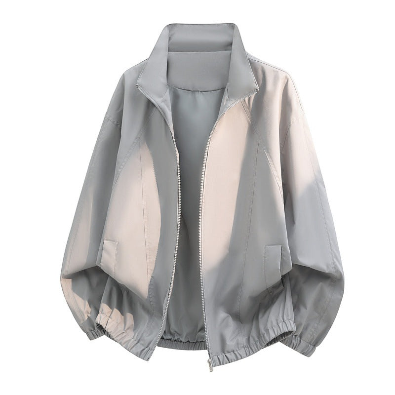 Men’s Lightweight Zip-Up Casual Jacket with Stand Collar