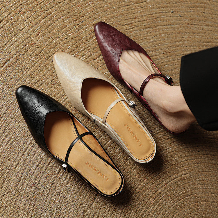 Women's Pointed Toe Mary Jane Mule Flats