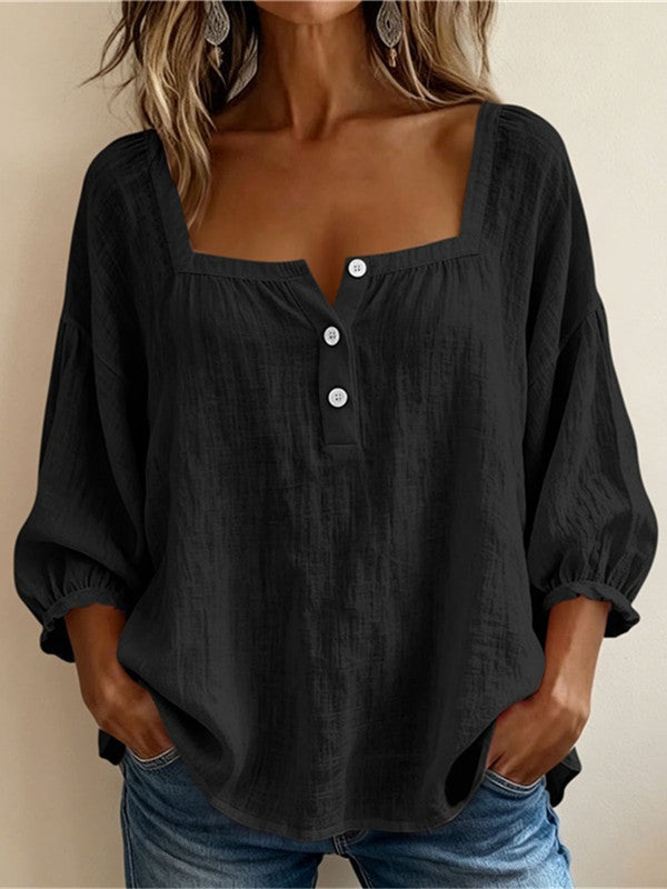 Women's Relaxed Square Neck Button Blouse