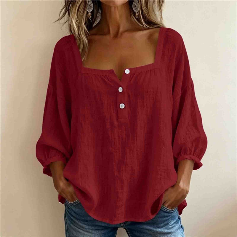Women's Relaxed Square Neck Button Blouse