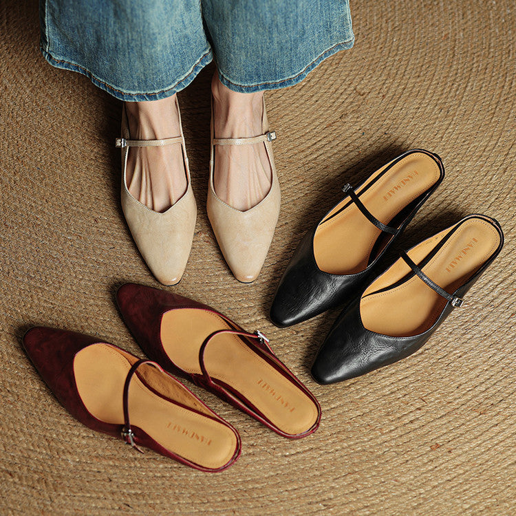 Women's Pointed Toe Mary Jane Mule Flats