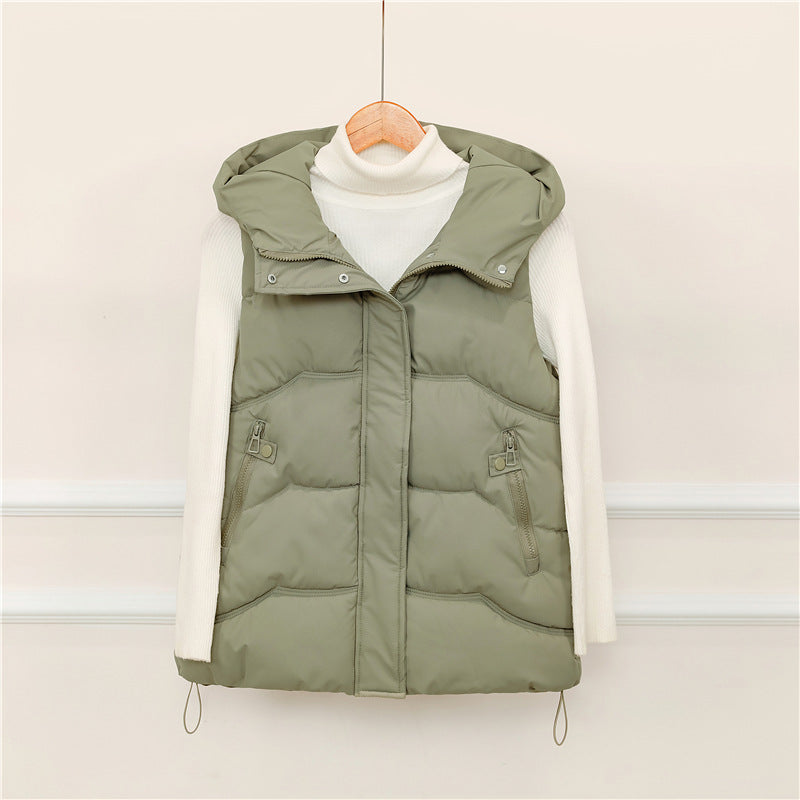 Women’s Longline Hooded Puffer Gilet with Zip Pockets