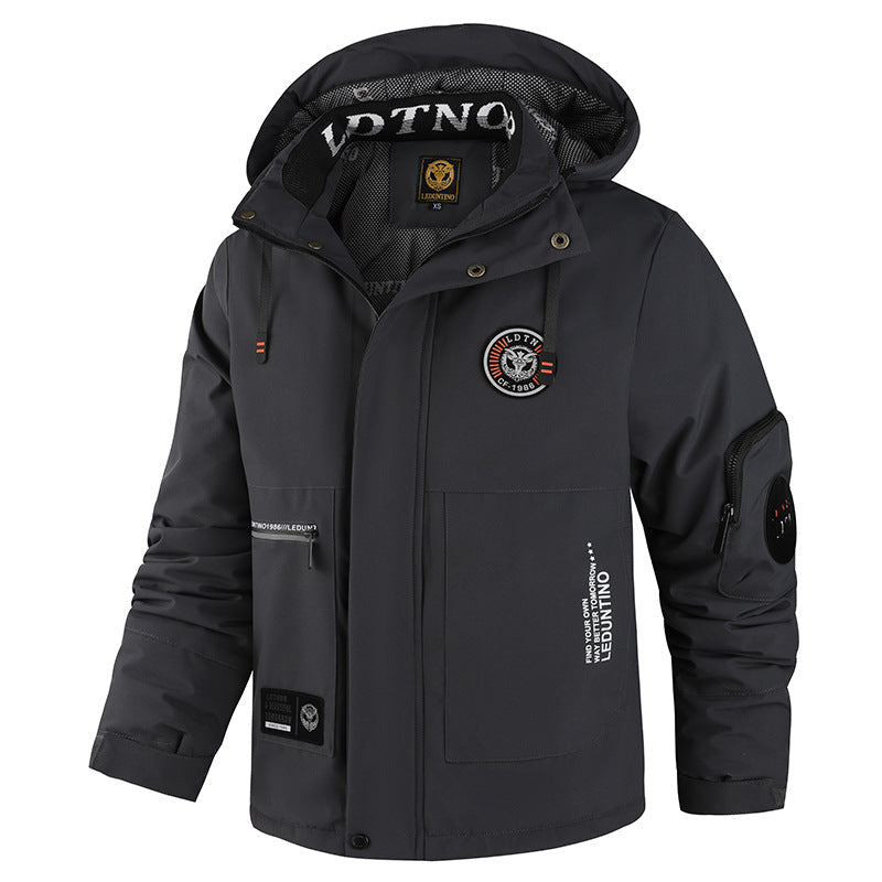 Men’s Hooded Utility Jacket with Multi-Pocket Design