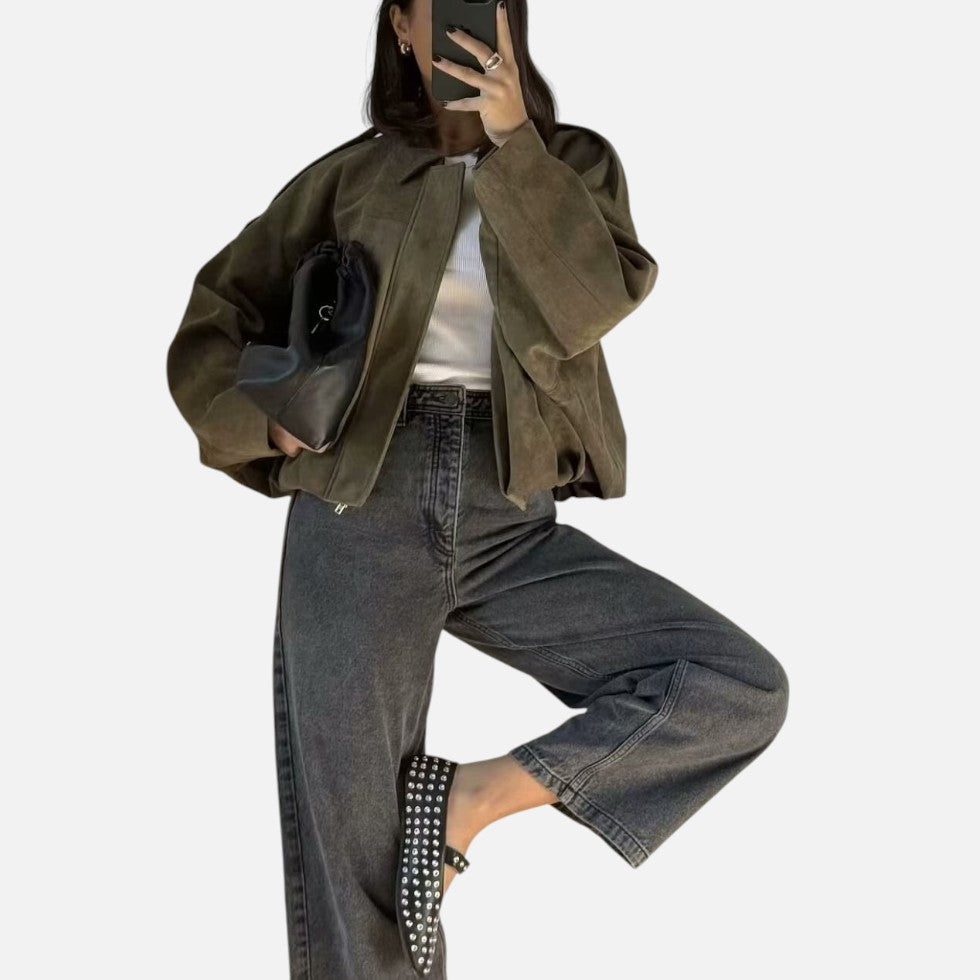 Blouson bomber femme oversize en suédine