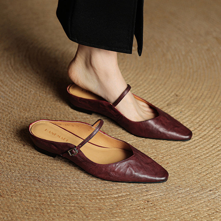 Women's Pointed Toe Mary Jane Mule Flats