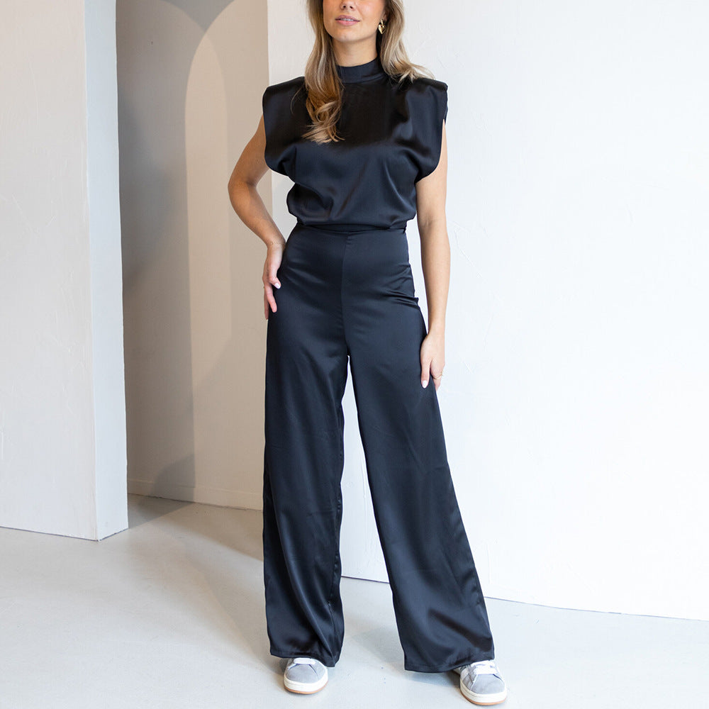 Sleeveless Wide Leg Jumpsuit with Mock Neck