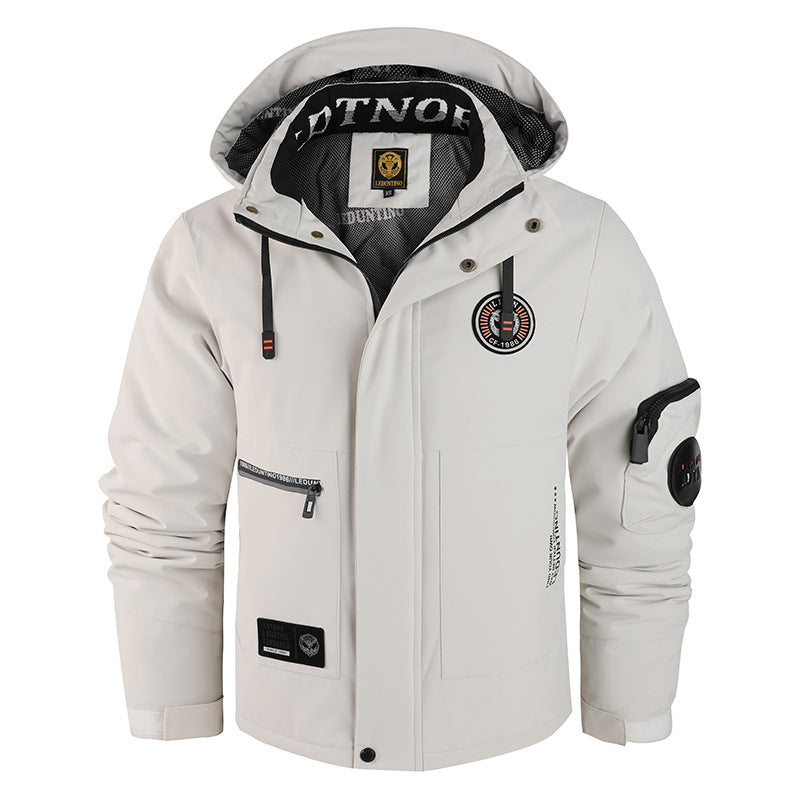 Men’s Hooded Utility Jacket with Multi-Pocket Design
