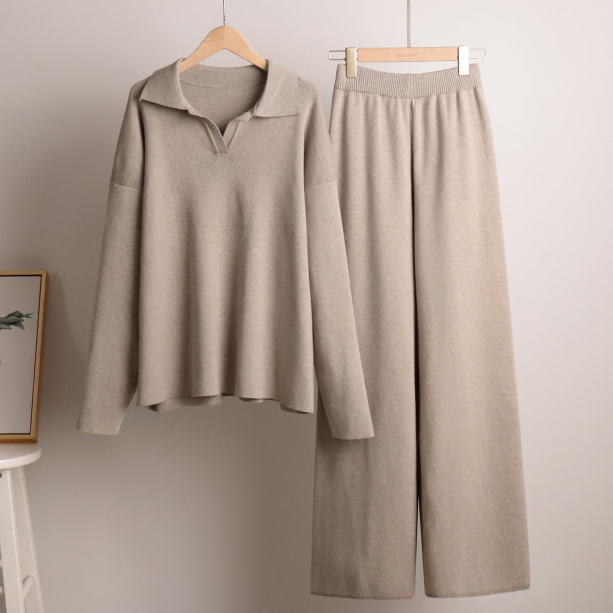 Knit Polo Sweater and Wide-Leg Trouser Set