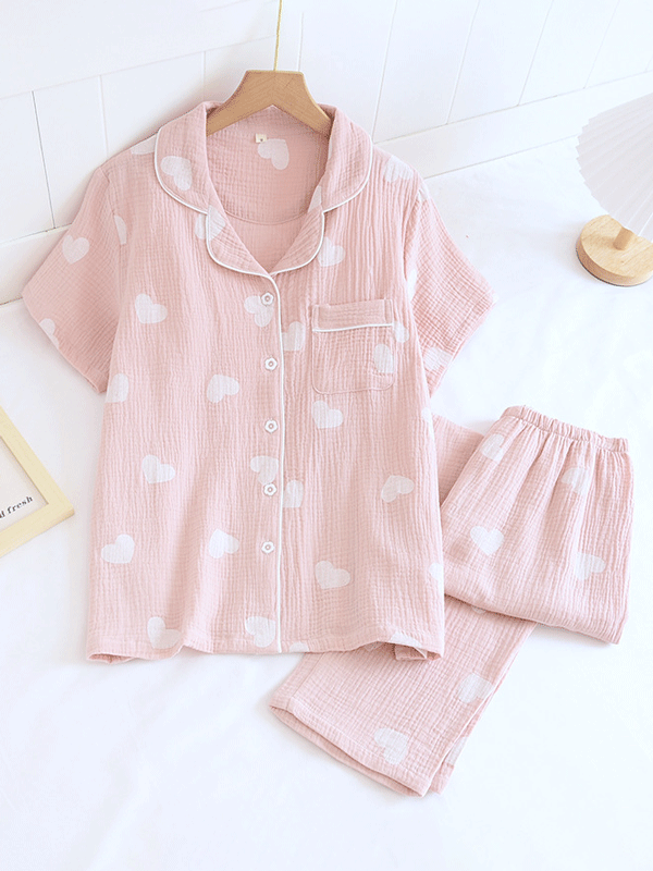 Women’s Heart Print Cotton Pyjama Set